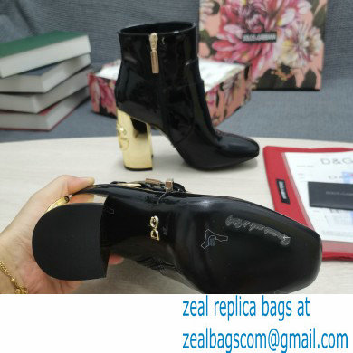 Dolce  &  Gabbana Heel 10.5cm Leather Ankle Boots Patent Black with DG Karol Heel and Buckle 2021